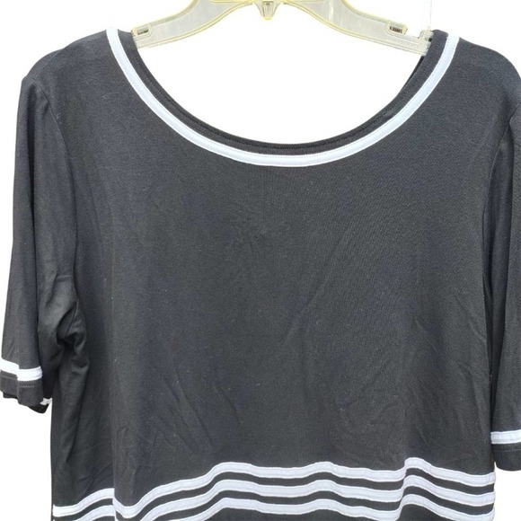 Striped Shift Dress T-Shirt Dress Cotton Striped Crew Collar Geo Print Black - Picture 3 of 7